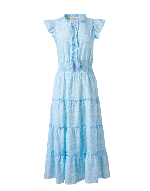 Stylish Blue and Aqua Hued Silk Blend Women's Midi Dress