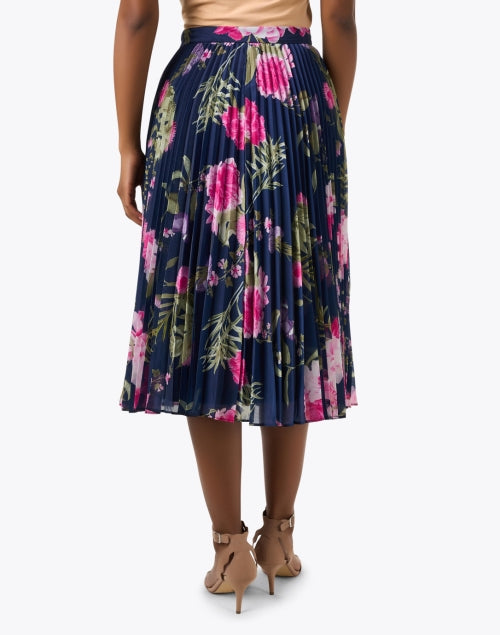 Navy Blue Floral Patterned Pleated Women's A-Line Skirt by Christy Lynn