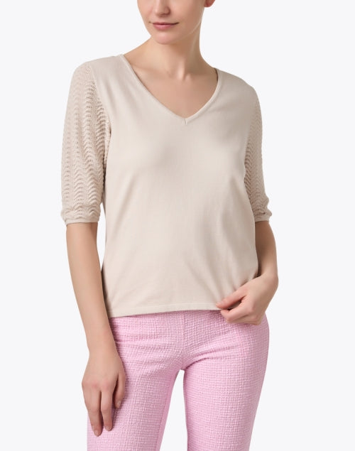 Caroline Beige Delicate Pointelle Knit Sweater for Women