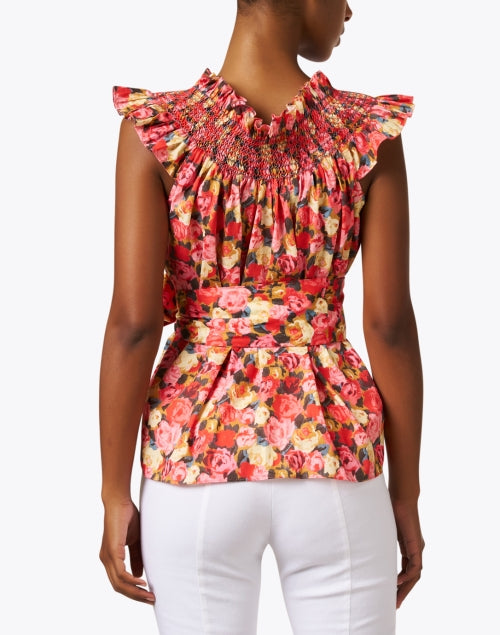 Elegant Pink Floral Embroidered Cotton Smocked Maria Blouse