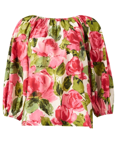 Stylish Floral-Printed Elastic-Neck Cotton Top by Frances Valentine