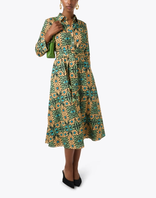Cotton Shirt Dress with Multiple Floral Prints for Women