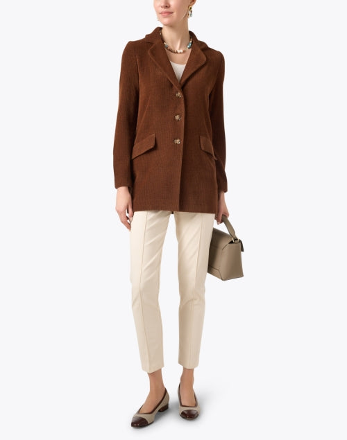 Amina Rubinacci's Radice Warm Wool - Cotton Blend Brown Corduroy Longline Blazer