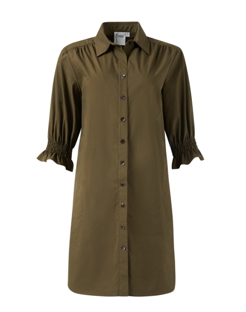 Stylish Olive Green Cotton Shirt Dress by Miller with Ruffle Cuffs
