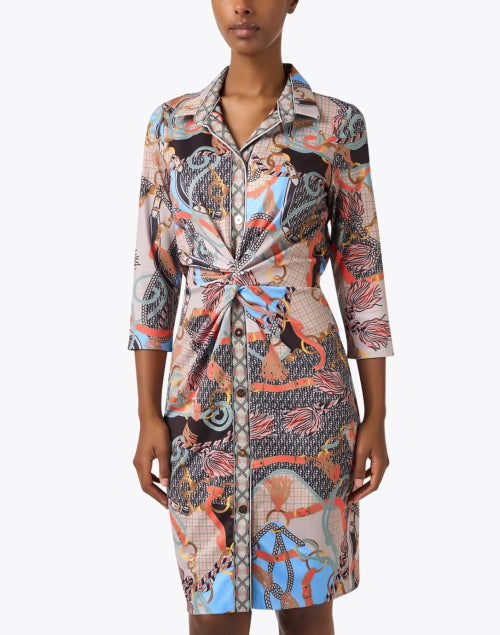 Effortlessly Chic Neutral Saddle Print Twist Front Shirt Dress by Gretchen Scott