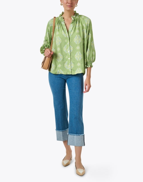 Bonnie Blue Cuffed Straight - Leg Stretch Cotton Denim Jeans