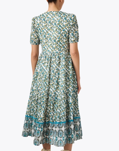 Ro's Garden Women's Daphne Blue and Green Floral Patterned Maxi Dress