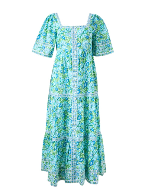 Pink City Prints Women's Blue Maize Floral Patterned Maxi Dress