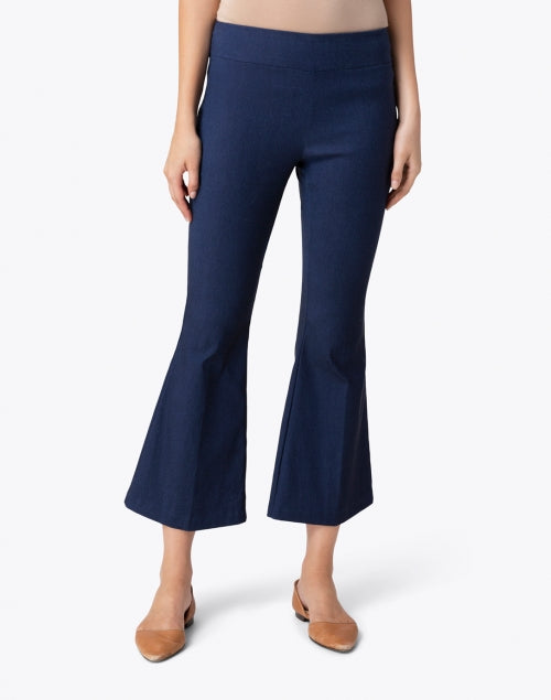 Stylish Indigo Stretch Pull-On Flared Crop Women's Trousers