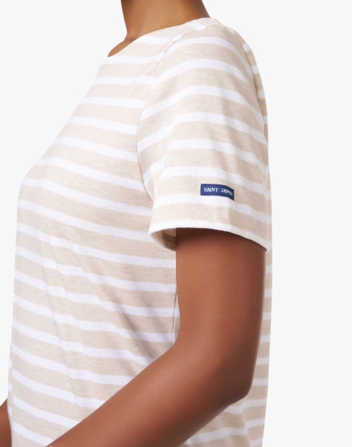 French-Crafted Etrille Beige and White Striped Short-Sleeve Cotton Crew Neck Tee
