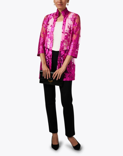 Rita Magenta Sheer Floral Silk Evening Top for Women