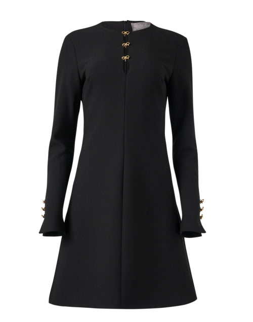 Little Black Twill A-Line Mini Dress with Gold Bow Decoration