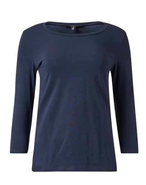 Stylish Navy Stretch Cotton Blend Jersey Three - Quarter Sleeve Top by Weekend Max Mara