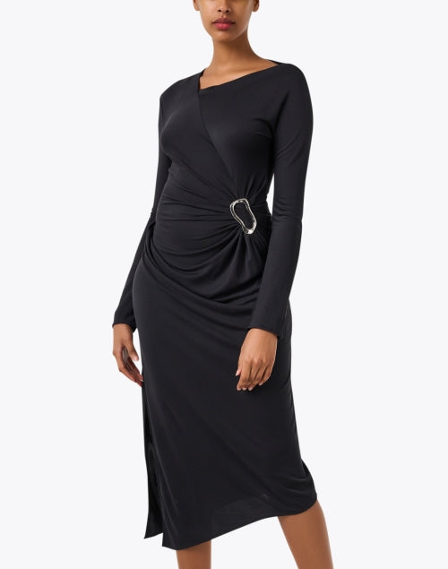 Stylish Black Knit Asymmetrical Dress for a Bold Look