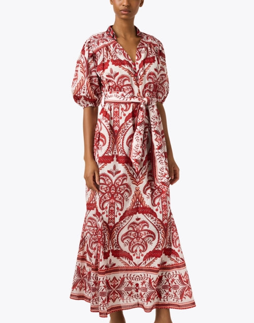 Stylish Red and White Floral Patterned Cotton Women's Dress for Warm Weather