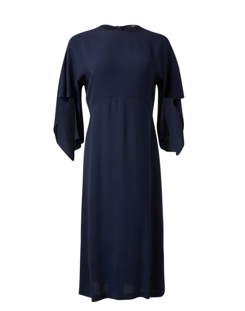 Stylish Navy Midi Dress with Draped 3/4 Sleeves