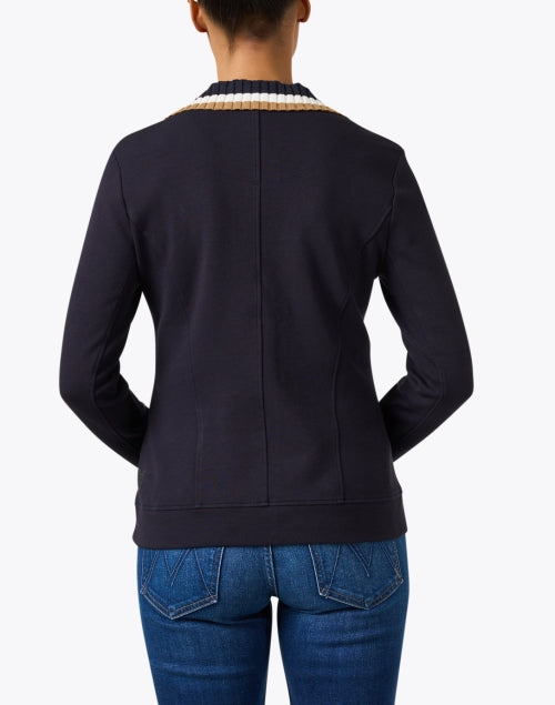 Navy Blue Knitted Collar Classic Blazer for Stylish Outfits