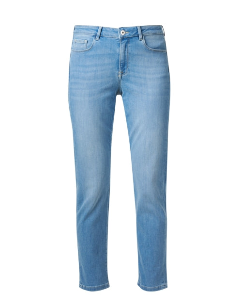 Stylish Girlfriend Mid - rise Cropped Stretch Blue Jeans