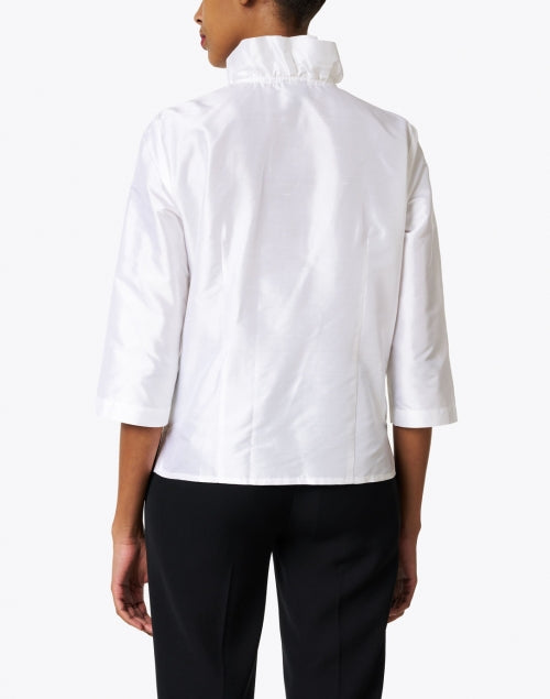 Stylish Celine White Silk Blouse with Ruffle Detailing
