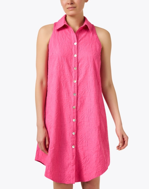 Pink Textured Swing-style Shirt Dress for Women's Casual Wear