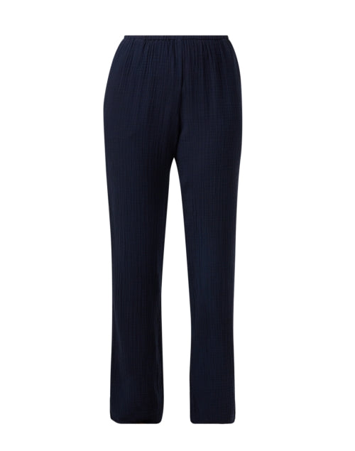 Bella Navy Comfortable 100% Cotton Gauze Straight - Leg Elastic - Waist Pants
