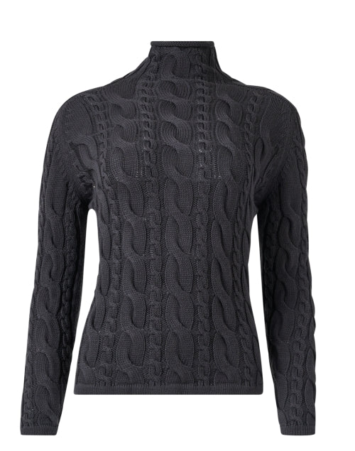 Stylish Grey Cable - Knit Cotton Roll - Neck Sweater for a Relaxed Look