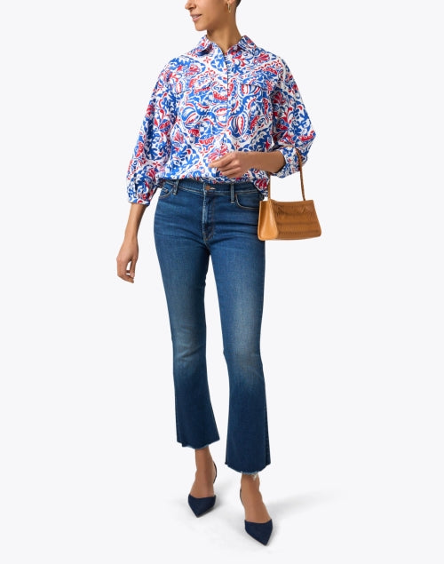 Stylish Riley Top in Red, White and Blue Print