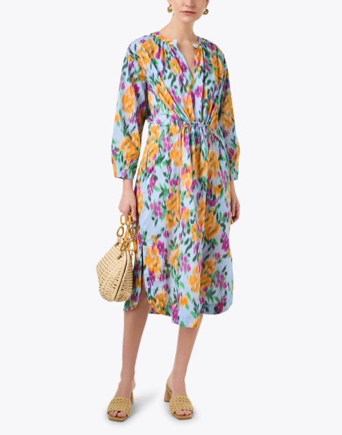 Blue Multi - Print Charming Cotton Fleur Midi Dress