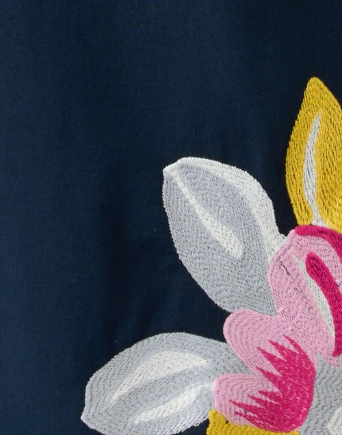 Alluring Navy Floral - Printed Cotton - Linen Mini Kaftan by Frances Valentine