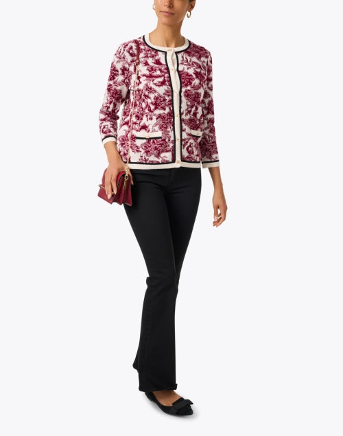 Jessica Women's Fashionable Burgundy Print Knit Cardigan