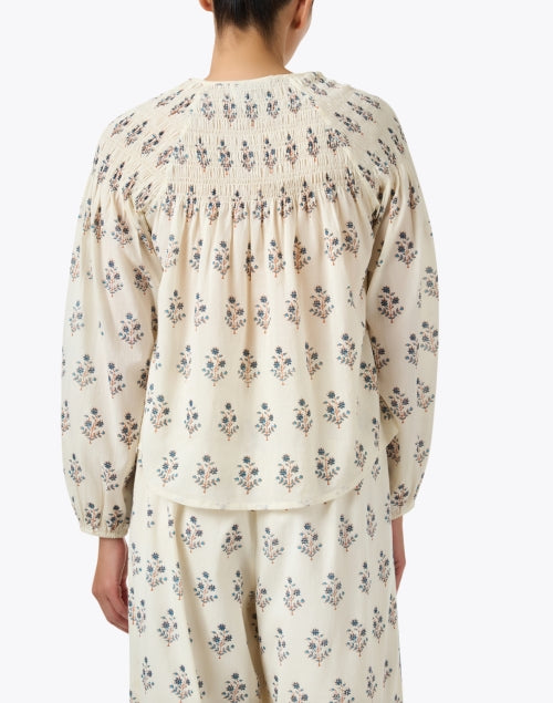 Stylish Carmen Ivory Block - Printed Cotton Women's Blouse for Warm Days