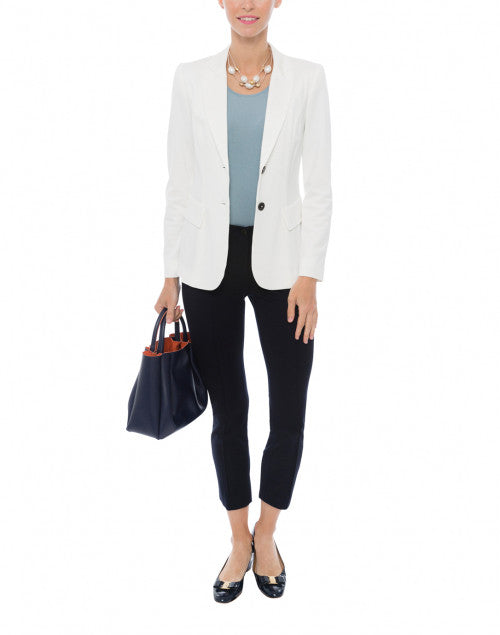 Navy Ponte Straight-Leg Cropped Pants with Elastic Waist