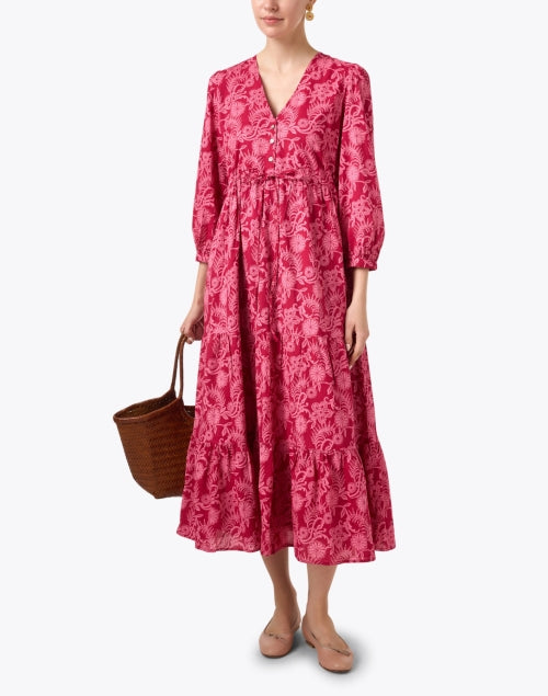 Banjanan's Feminine Castor Dress with Stunning Pink Artistic Print