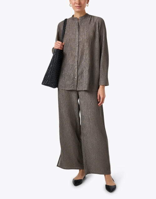 Eileen Fisher Cascade Taupe Plisse Material Wide Leg Pull - On Women's Trousers
