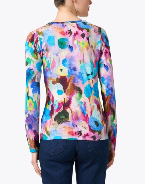 Stylish Blue Abstract - Patterned Cashmere - Silk Blend Sweater