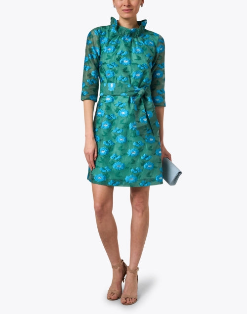 Claudine Women's Green Floral Stretch Crepe Organza Shift Dress