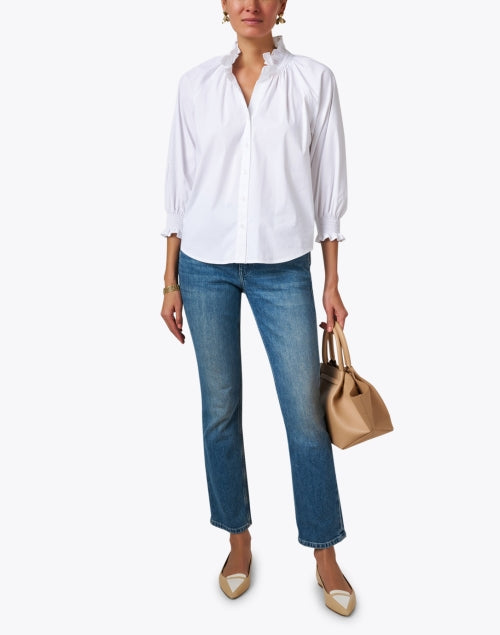 Fiona's Elegant White Silky Poplin Button - Up Shirt