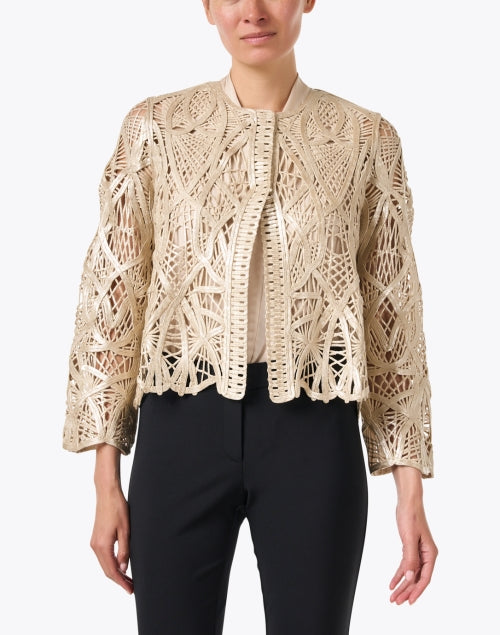 Exquisite Gold Metallic Lace Topper Jacket for Effortless Sophistication