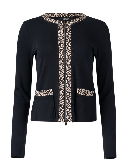Stylish Black Cardigan with Eye - catching Leopard Print Trim