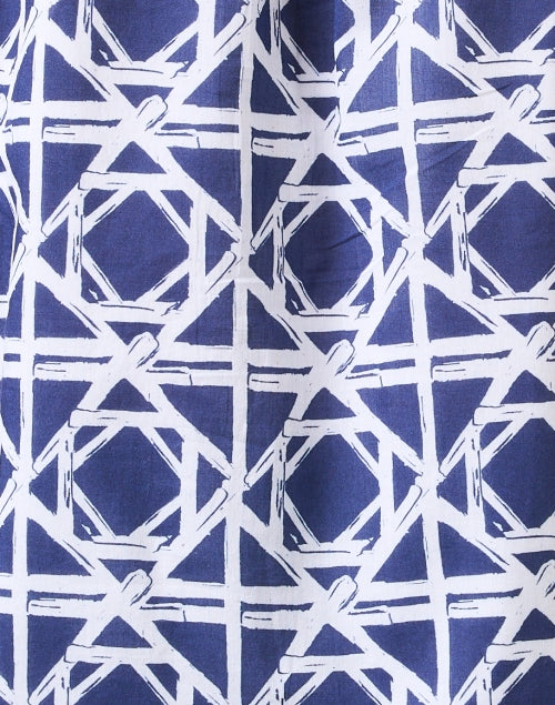 Navy Intricate Rattan Print Women's Cricket Top by Jude Connally
