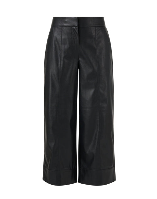 Odele Women's Cropped Wide-Leg Black Faux Leather Trousers