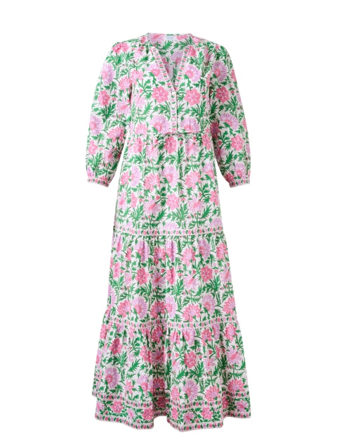 Stylish Pink Floral Hand - Block Printed Sofia Maxi Dress