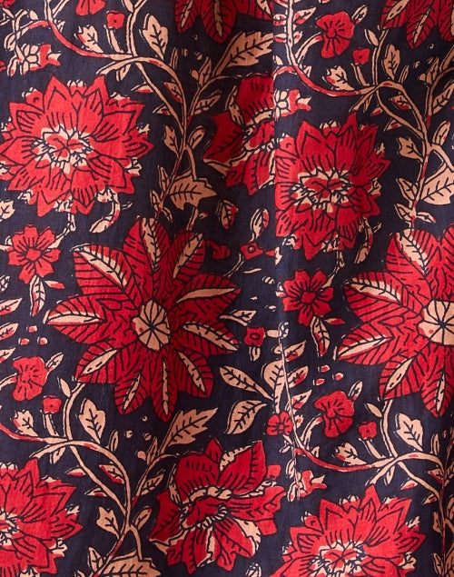 Lumina Red Patterned Cotton Silk Women's Fashion Top