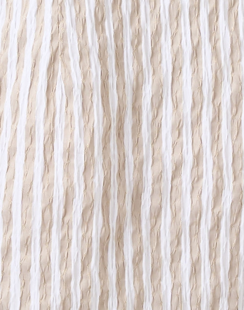 Stretchable Beige and White Striped Cotton Asymmetric Tiered Shirt Dress