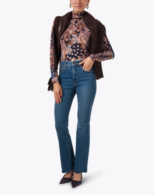 Piper Multicolored Printed Slim - Stretch Women's Turtleneck Top