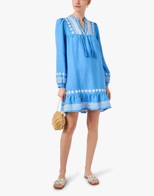 Stylish Marina Blue and White Embroidered Women's Dress for Various Occasions