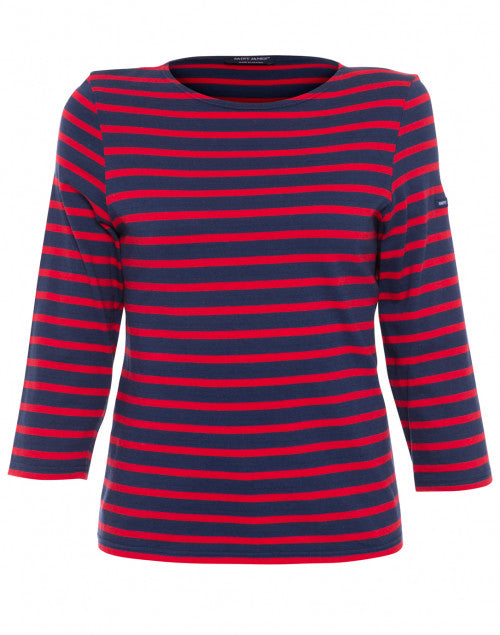 Luxurious Airy Cotton Navy and Red Striped Casual Shirt