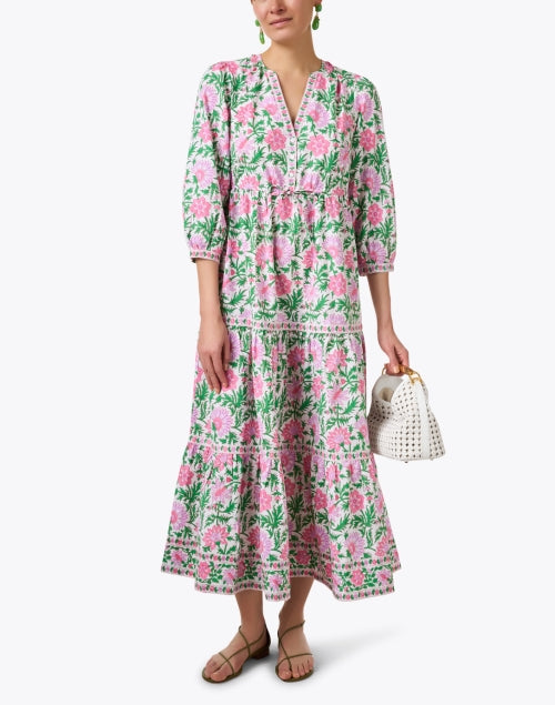 Stylish Pink Floral Hand - Block Printed Sofia Maxi Dress