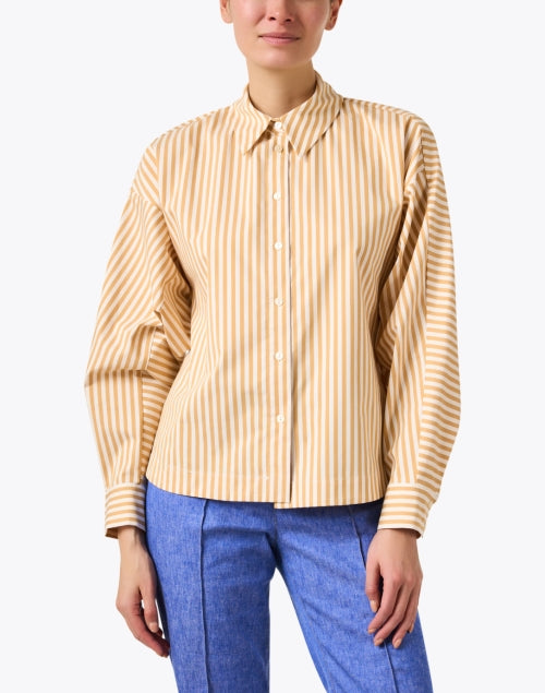 Stylish Emersyn Camel-Striped Cotton Blend Shirt with Stretch