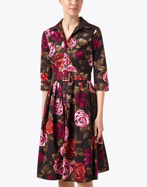 Stunning Audrey Pink Rose Patterned Cotton Stretch Women's Shirt Dress
